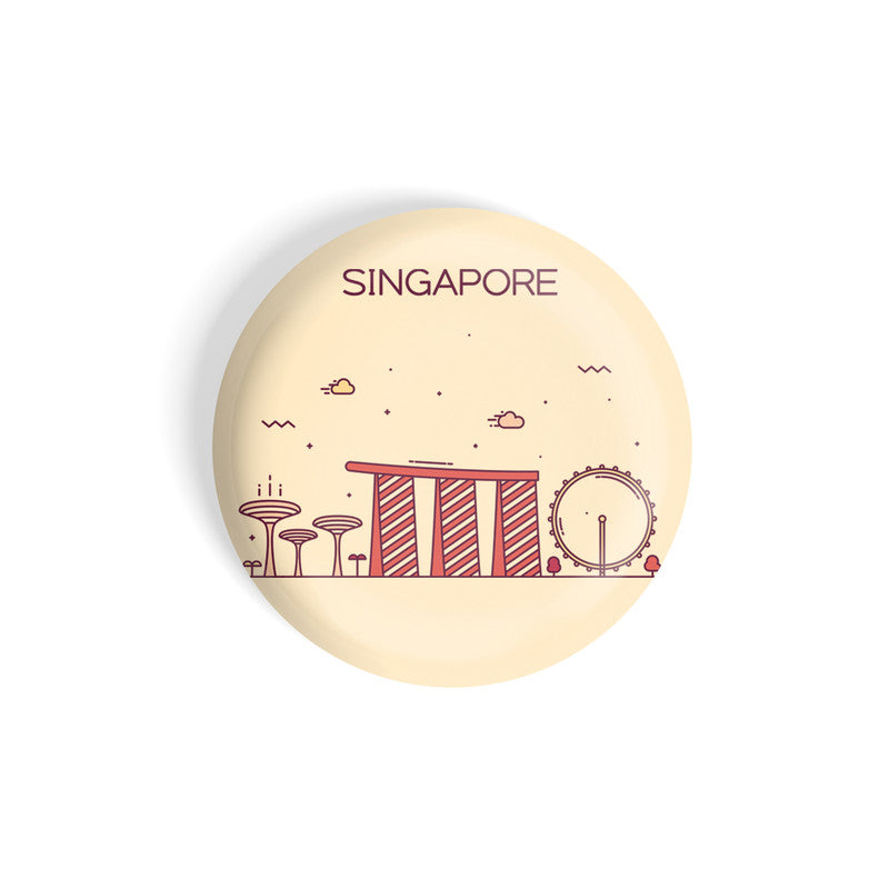 dhcrafts Round Fridge Magnet Brown Color Singapore Glossy Finish Design Pack of 1 (58 mm)